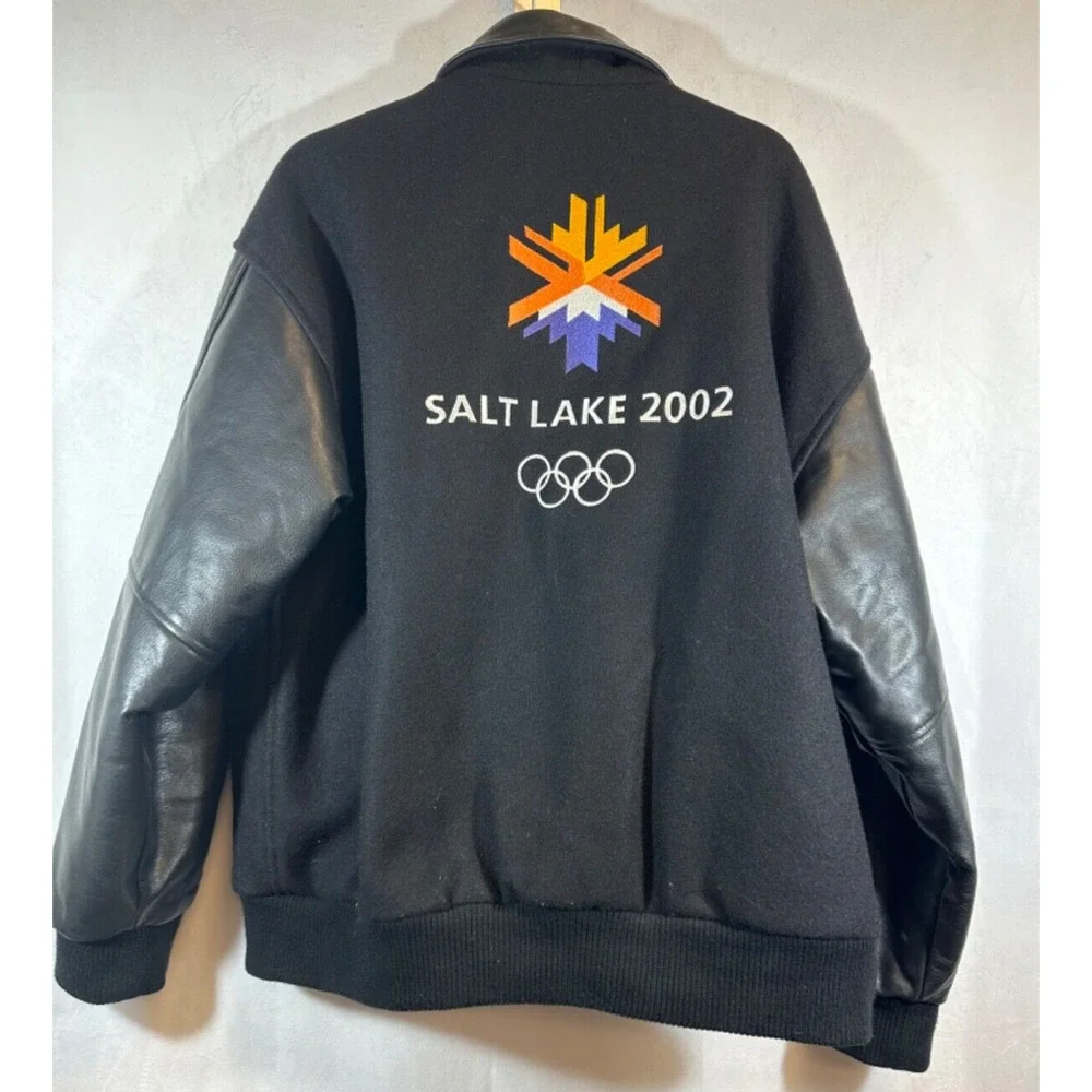 VTG RARE Salt Lake City Olympics 2002 Leather Wool Bomber Jacket Men L Chevrolet - Picture 4 of 8